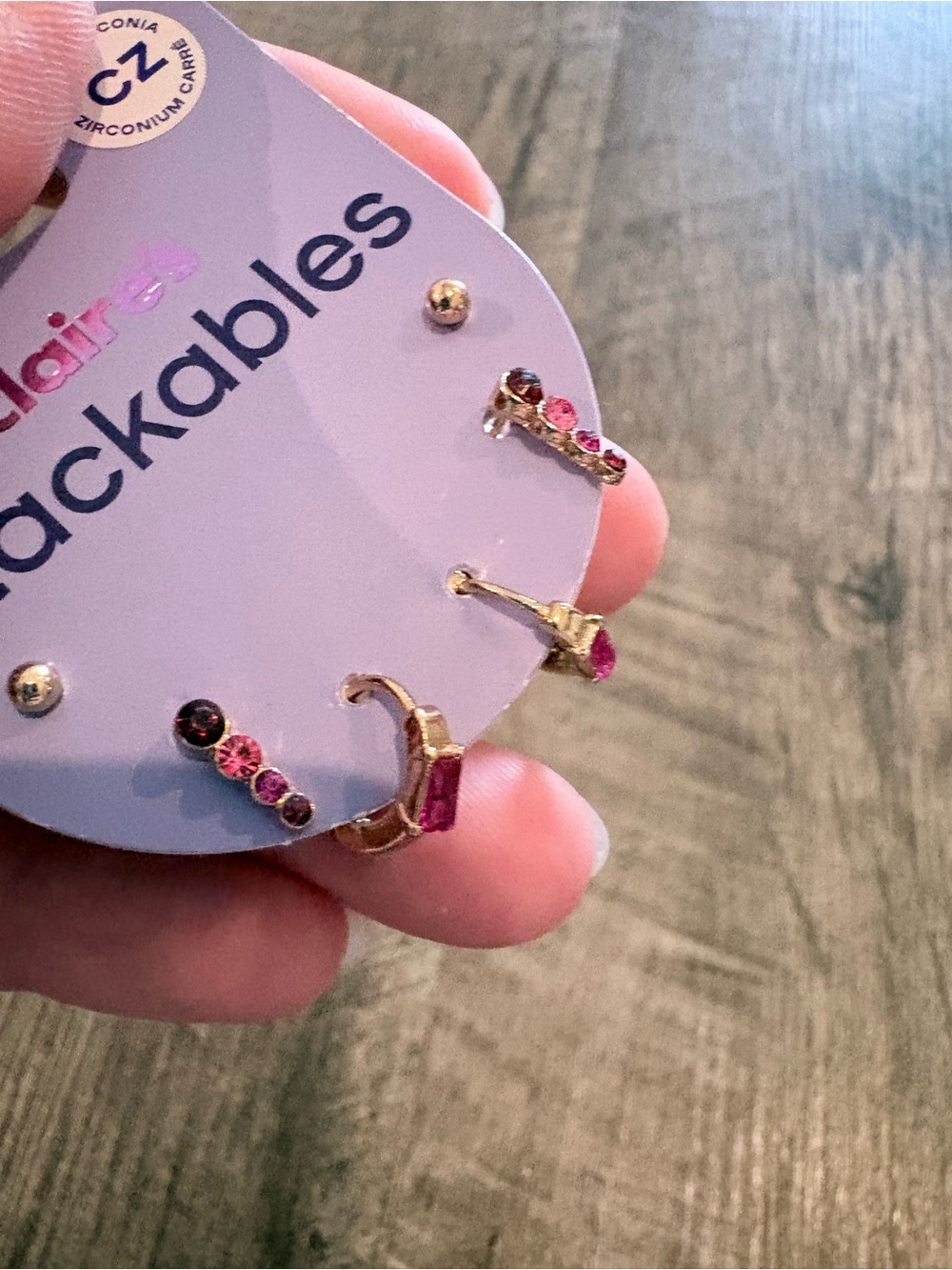 Claire's Gold-tone Pink Crystal Stackable Earring Set